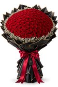 150 Rote Echte-Rosen mit Schleierkraut – Grand Luxusstrauß XXL