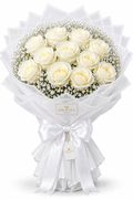 Weiße Echte-Rosen mit Schleierkraut – Premium Rosenstrauß | 10–100 Rosen