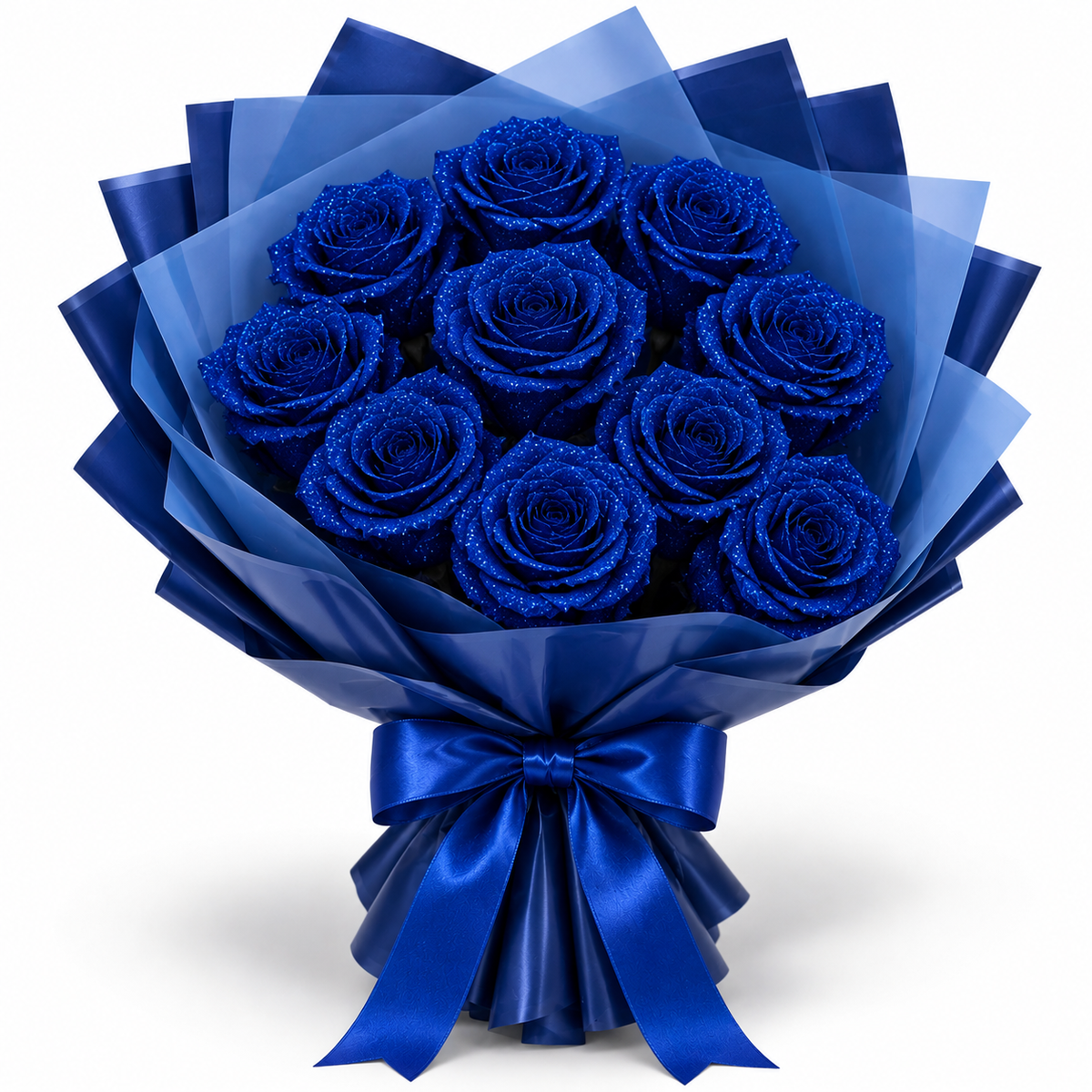 10 blaue Glitzerrosen – Premium Glitzer-Rosenstrauß